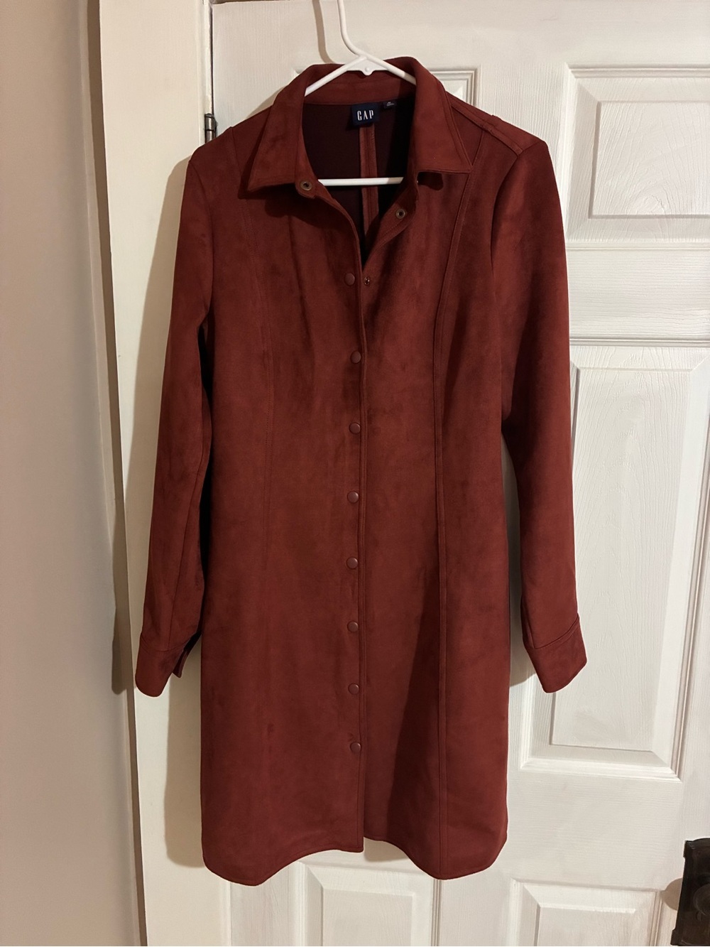 GAP Long Faux Suede Button-Up Coat Dress - Rust